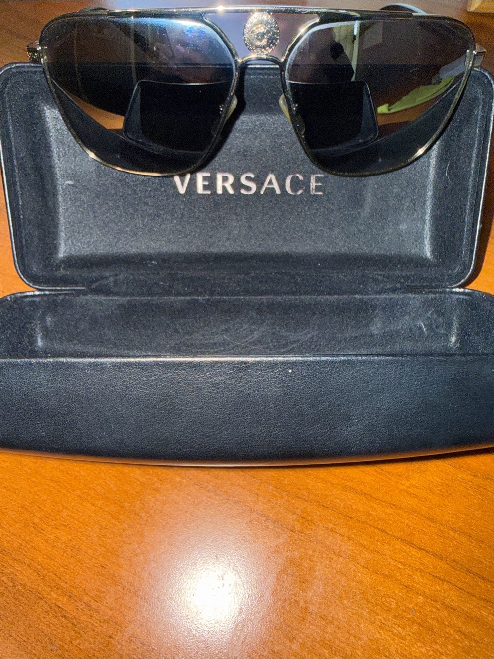 Versace Black and Gold Aviator Sunglasses with Medusa Accent